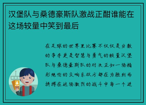 汉堡队与桑德豪斯队激战正酣谁能在这场较量中笑到最后